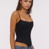 Cadie Schwarzes Satin-Korsetts-Oberteil Cadie Schwarzes Satin-Korsetts-Oberteil