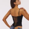 Cadie Schwarzes Satin-Korsetts-Oberteil Cadie Schwarzes Satin-Korsetts-Oberteil