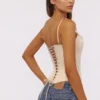 Cadie Vintage Elfenbein-Satin-Korsetts-Oberteil Cadie Vintage Elfenbein-Satin-Korsetts-Oberteil