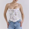 Cadie – Weißes Baumwoll-Korsetts-Oberteil mit Blumen- und Bändchenprint Cadie – Weißes Baumwoll-Korsetts-Oberteil mit Blumen- und Bändchenprint