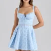 Calia Blaues Minikleid aus Stretch-Baumwolle mit Blumenprint Calia Blaues Minikleid aus Stretch-Baumwolle mit Blumenprint