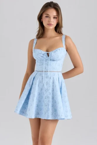 Calia Blaues Minikleid aus Stretch-Baumwolle mit Blumenprint