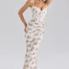 Calista Cremefarbenes Maxikleid aus Mesh mit Rosenprint Calista Cremefarbenes Maxikleid aus Mesh mit Rosenprint