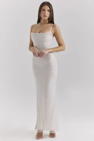 Calla Silber-Perlen-Maxikleid