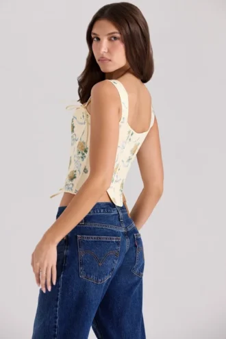 Callie Lemon Rose Print Wende-Baumwoll-Korsetts-Oberteil