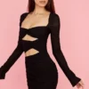 Camille – Schwarzes Minikleid aus echter Seide mit Cut-outs Camille – Schwarzes Minikleid aus echter Seide mit Cut-outs