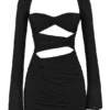Camille – Schwarzes Minikleid aus echter Seide mit Cut-outs Camille – Schwarzes Minikleid aus echter Seide mit Cut-outs
