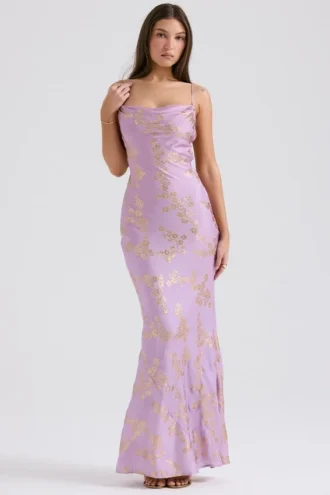 Capriana Orchid Jacquard-Satin-Abendkleid