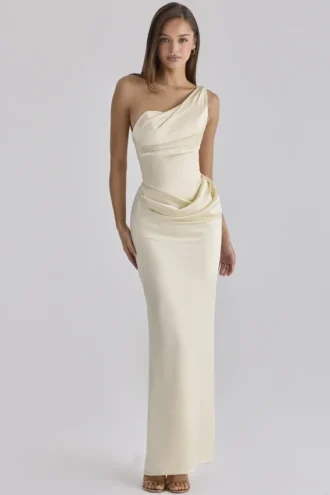 Caprice Lemon Ein-Schulter-Maxikleid aus Satin