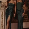 Carelle Emerald Satin-Maxikleid ohne Träger Carelle Emerald Satin-Maxikleid ohne Träger