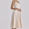 Carlotta Vintage Midi-Kleid aus elfenbeinfarbenem Twill Carlotta Vintage Midi-Kleid aus elfenbeinfarbenem Twill
