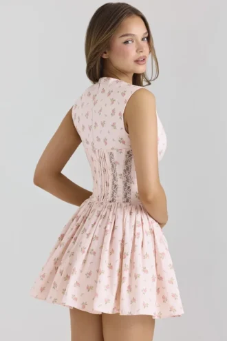Carmel Pink Stretch-Baumwoll-Minikleid mit Blumenprint