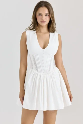 Carmel Weißes Minikleid aus Stretch-Baumwolle