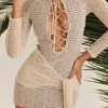 Carmelita – Kleid aus natürlichem Strick mit Schnürung Carmelita – Kleid aus natürlichem Strick mit Schnürung