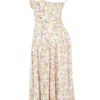 Carmen Elfenbeinfarbenes Baumwoll-Bustier-Sommerkleid mit Wiesenprint Carmen Elfenbeinfarbenes Baumwoll-Bustier-Sommerkleid mit Wiesenprint