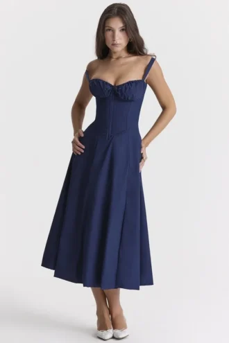 Carmen French Navy Bustier-Sommerkleid