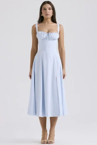 Carmen – Hellblaues Baumwoll-Bustier-Sommerkleid