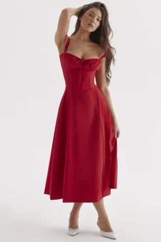 Carmen Red Rose Bustier-Sommerkleid