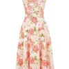 Carmen – Rosa Baumwoll-Bustier-Sommerkleid mit Pfingstrosenprint Carmen – Rosa Baumwoll-Bustier-Sommerkleid mit Pfingstrosenprint