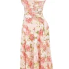 Carmen – Rosa Baumwoll-Bustier-Sommerkleid mit Pfingstrosenprint Carmen – Rosa Baumwoll-Bustier-Sommerkleid mit Pfingstrosenprint