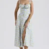 Carmen – Weiches blaues Vintage-Bustier-Sommerkleid aus Baumwolle mit Blumenprint