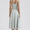 Carmen – Weiches blaues Vintage-Bustier-Sommerkleid aus Baumwolle mit Blumenprint