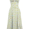 Carmen – Weiches blaues Vintage-Bustier-Sommerkleid aus Baumwolle mit Blumenprint