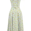 Carmen – Weiches blaues Vintage-Bustier-Sommerkleid aus Baumwolle mit Blumenprint
