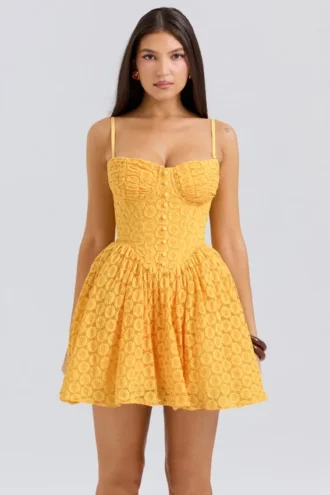 Carolina Apricot Spitzen-Korsett-Minikleid