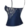 Cecilie Navy Satin- und Spitzen-Oberteil mit Trägern Cecilie Navy Satin- und Spitzen-Oberteil mit Trägern