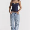 Cecilie Navy Satin- und Spitzen-Oberteil mit Trägern Cecilie Navy Satin- und Spitzen-Oberteil mit Trägern