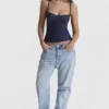 Cecilie Navy Satin- und Spitzen-Oberteil mit Trägern Cecilie Navy Satin- und Spitzen-Oberteil mit Trägern