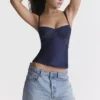 Cecilie Navy Satin- und Spitzen-Oberteil mit Trägern Cecilie Navy Satin- und Spitzen-Oberteil mit Trägern