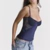 Cecilie Navy Satin- und Spitzen-Oberteil mit Trägern Cecilie Navy Satin- und Spitzen-Oberteil mit Trägern