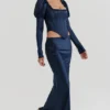 Charlene – Maxirock aus marineblauem Satin im Schrägschnitt Charlene – Maxirock aus marineblauem Satin im Schrägschnitt