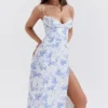 Charlotte Midi-Kleid mit blauem Print und Korsett