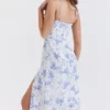 Charlotte Midi-Kleid mit blauem Print und Korsett