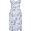Charlotte Midi-Kleid mit blauem Print und Korsett