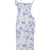 Charlotte Midi-Kleid mit blauem Print und Korsett