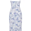 Charlotte Midi-Kleid mit blauem Print und Korsett