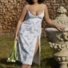 Charlotte Midi-Kleid mit blauem Print und Korsett