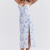 Charlotte Midi-Kleid mit blauem Print und Korsett
