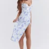 Charlotte Midi-Kleid mit blauem Print und Korsett
