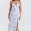 Charlotte Midi-Kleid mit blauem Print und Korsett