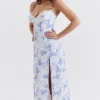 Charlotte Midi-Kleid mit blauem Print und Korsett
