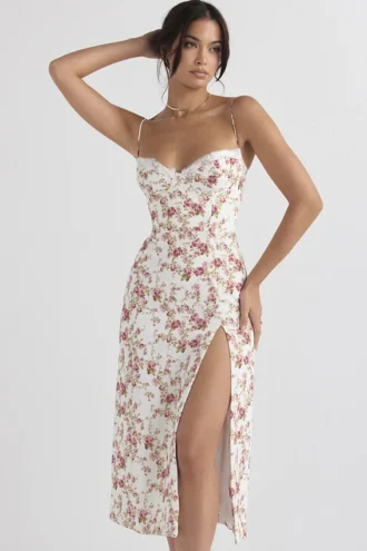 Charlotte Rose Midi-Sommerkleid mit Korsett und Print