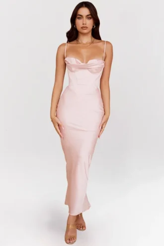 Charmaine Blush Pink Korsetts-Maxikleid