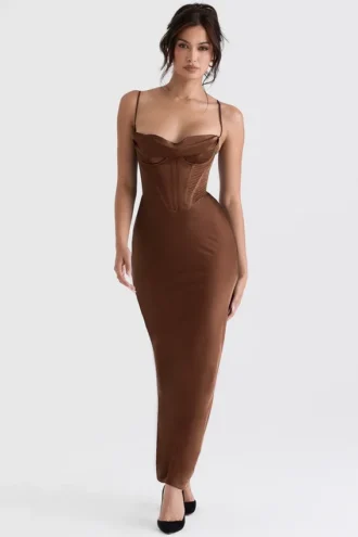 Charmaine Chocolate Korsetts-Maxikleid