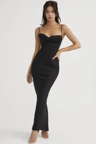 Charmaine Schwarzes Korsetts-Maxikleid