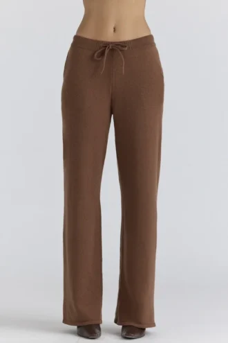 Chelsea Tan Kaschmir + Wolle Hose mit weitem Bein